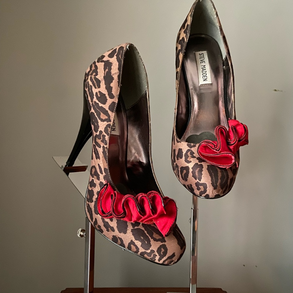 Steve Madden Animal Print Heels with Red Ruffle